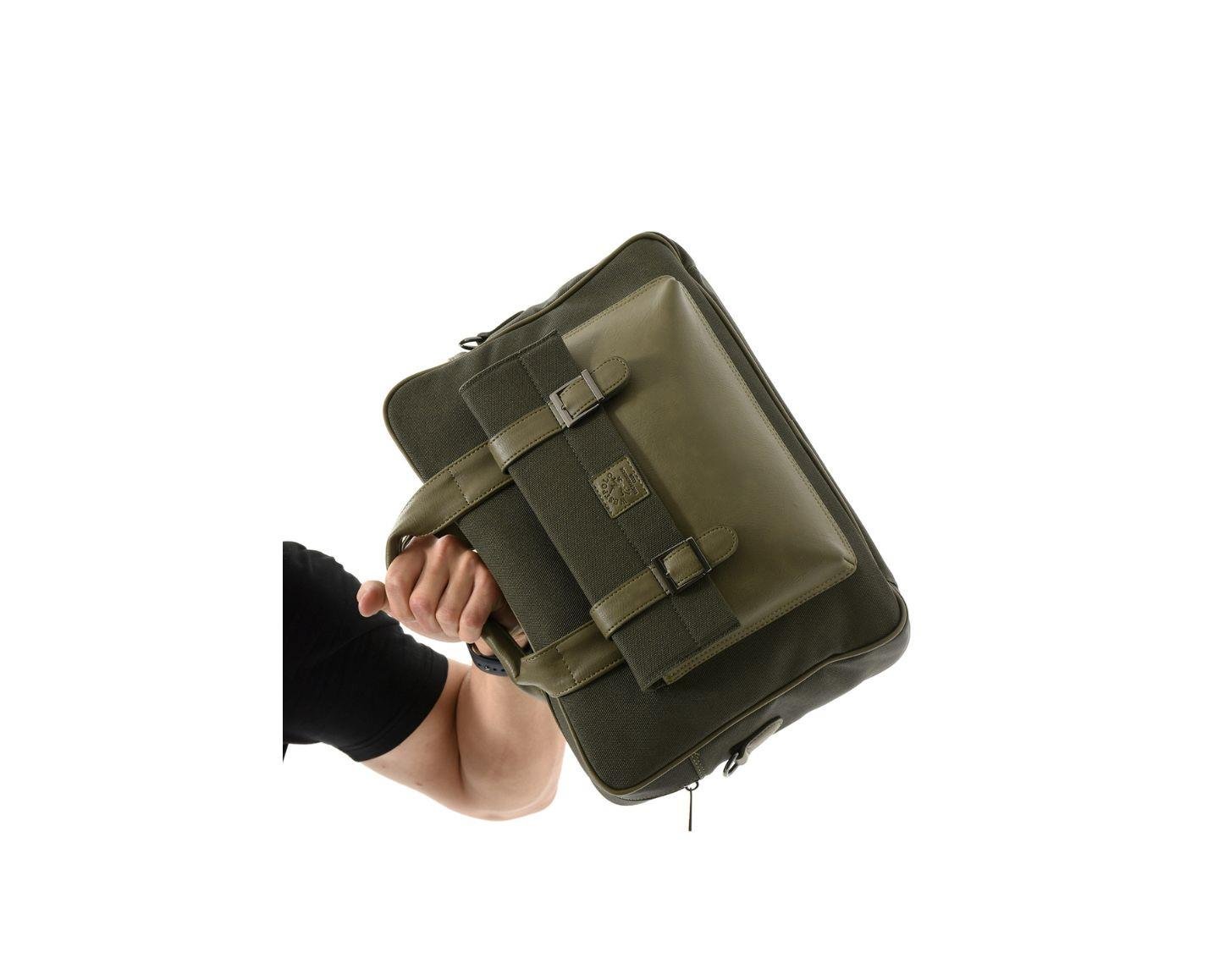 NL6073KES - Haki- HakiWestpolo Unisex Vegan Deri Laptop Bölmeli Fermuarlı Ön Kapak Detaylı Kanvas Omuz Askılı Evrak ve Laptop Çantası - Haki