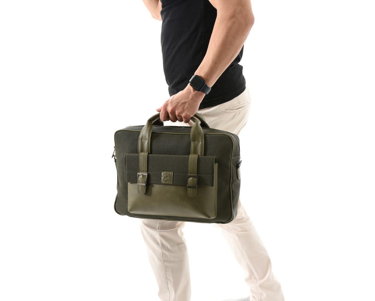 NL6073KES - Haki- HakiWestpolo Unisex Vegan Deri Laptop Bölmeli Fermuarlı Ön Kapak Detaylı Kanvas Omuz Askılı Evrak ve Laptop Çantası - Haki
