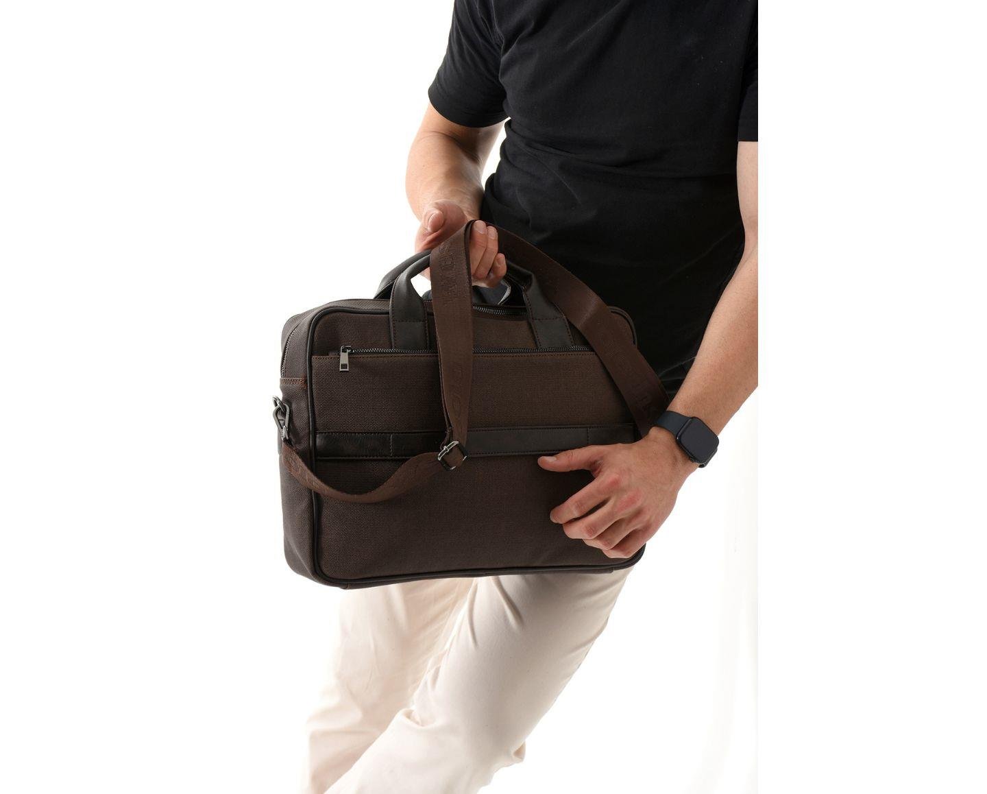 NL6073KES - Kahverengi -KahverengiWestpolo Unisex Vegan Deri Laptop Bölmeli Fermuarlı Ön Kapak Detaylı Kanvas Omuz Askılı Evrak ve Laptop Çantası -Kahverengi