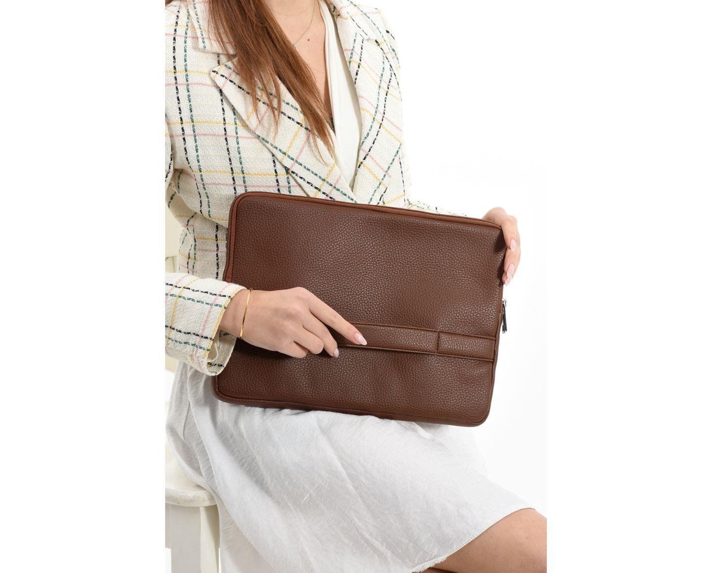 NL6077-FINDIKWestpolo Vegan Deri Unisex Macbook Çantası - Fındık