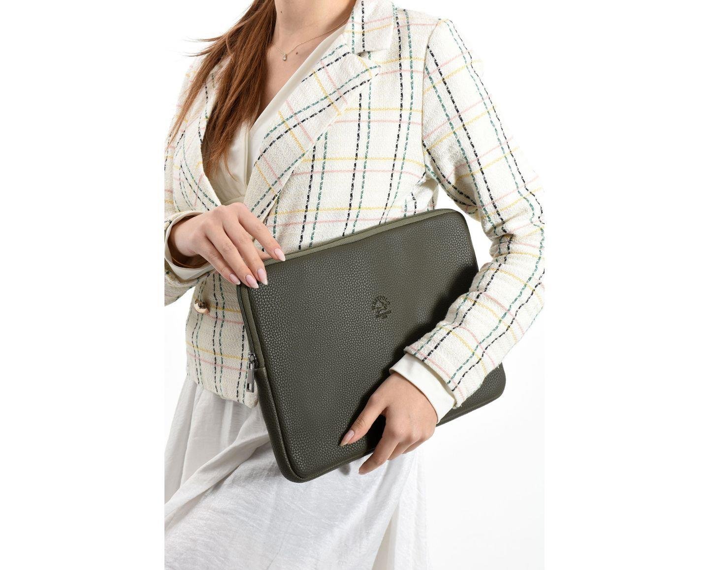 NL6077-HAKİWestpolo Vegan Deri Unisex Macbook Çantası - Haki