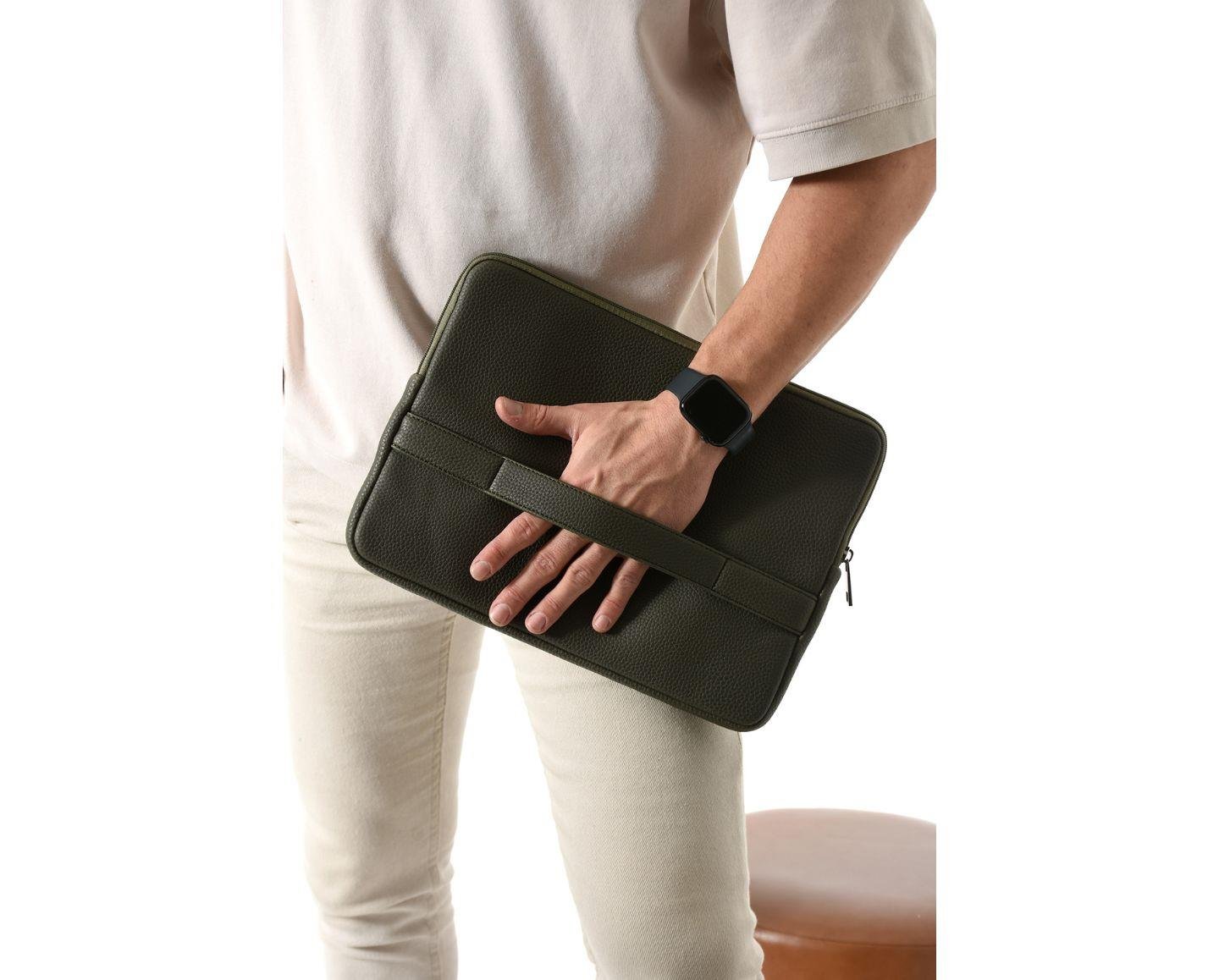 NL6077-HAKİWestpolo Vegan Deri Unisex Macbook Çantası - Haki