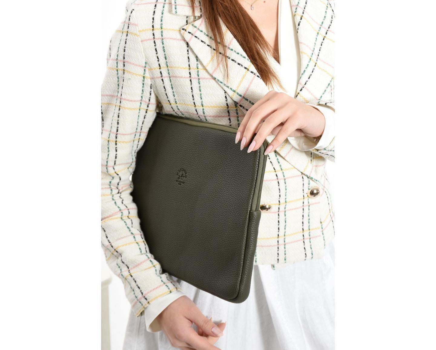 NL6077-HAKİWestpolo Vegan Deri Unisex Macbook Çantası - Haki