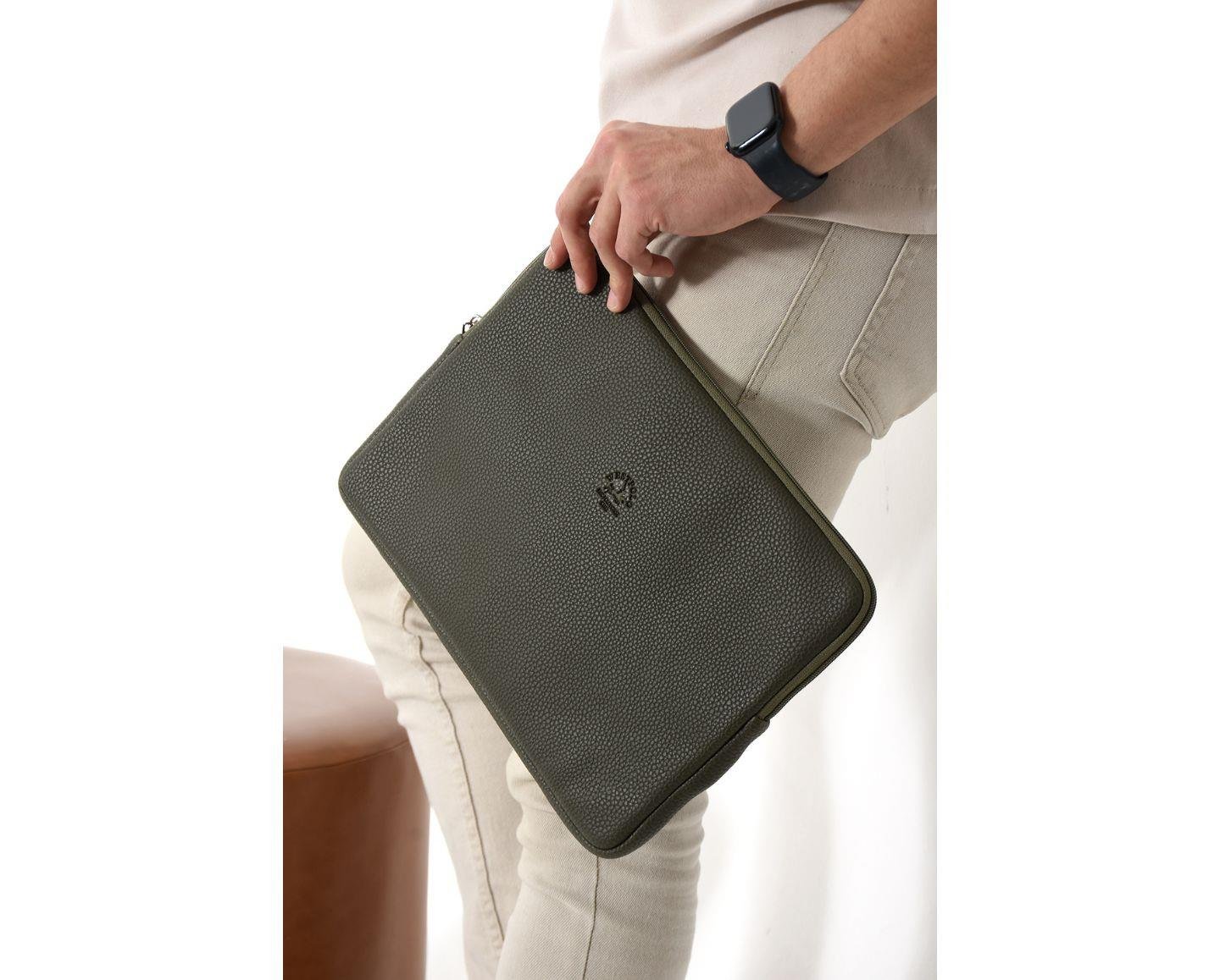 NL6077-HAKİWestpolo Vegan Deri Unisex Macbook Çantası - Haki