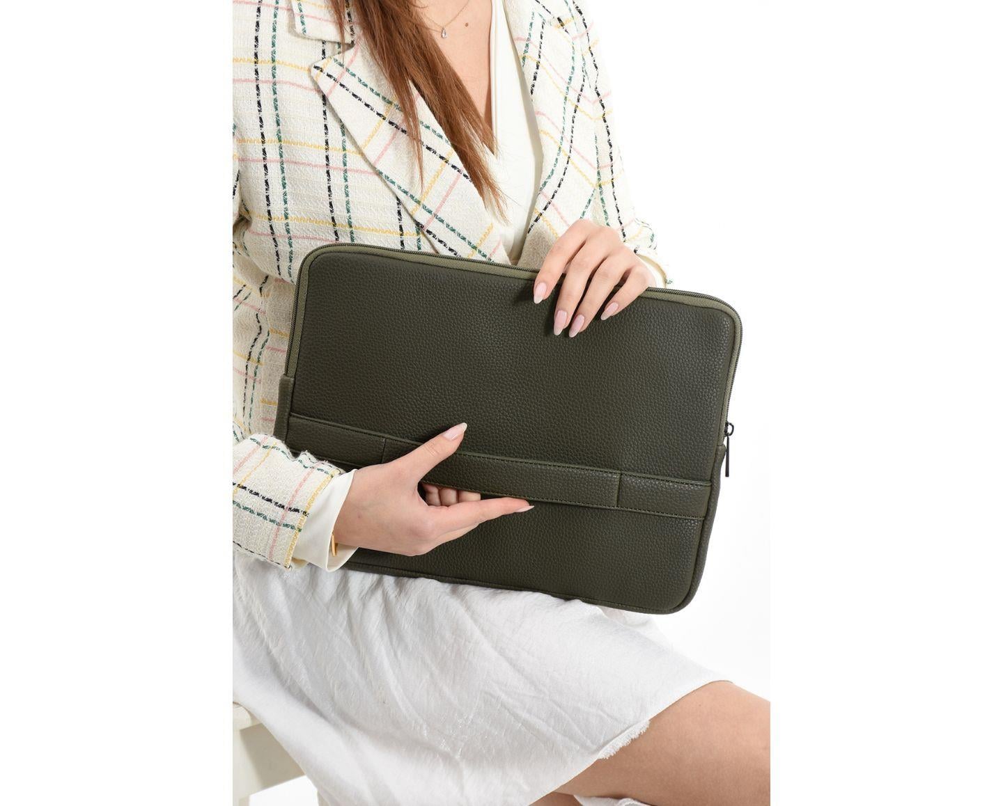 NL6077-HAKİWestpolo Vegan Deri Unisex Macbook Çantası - Haki