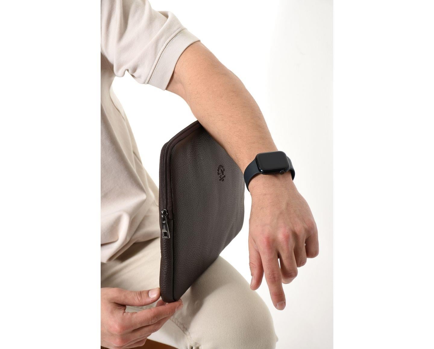 NL6077-KAHVERENGİWestpolo Vegan Deri Unisex Macbook Çantası - Kahverengi