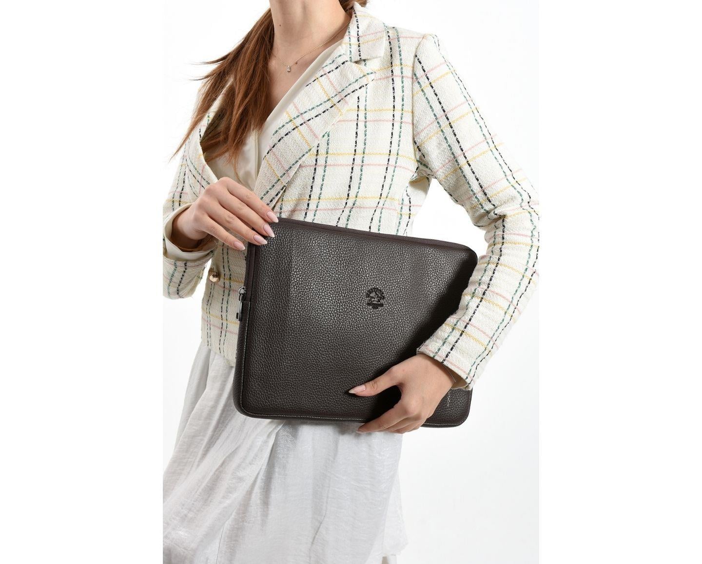 NL6077-KAHVERENGİWestpolo Vegan Deri Unisex Macbook Çantası - Kahverengi