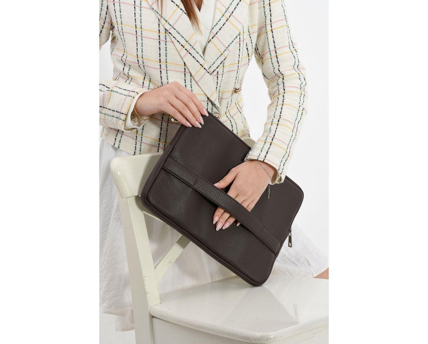 NL6077-KAHVERENGİWestpolo Vegan Deri Unisex Macbook Çantası - Kahverengi