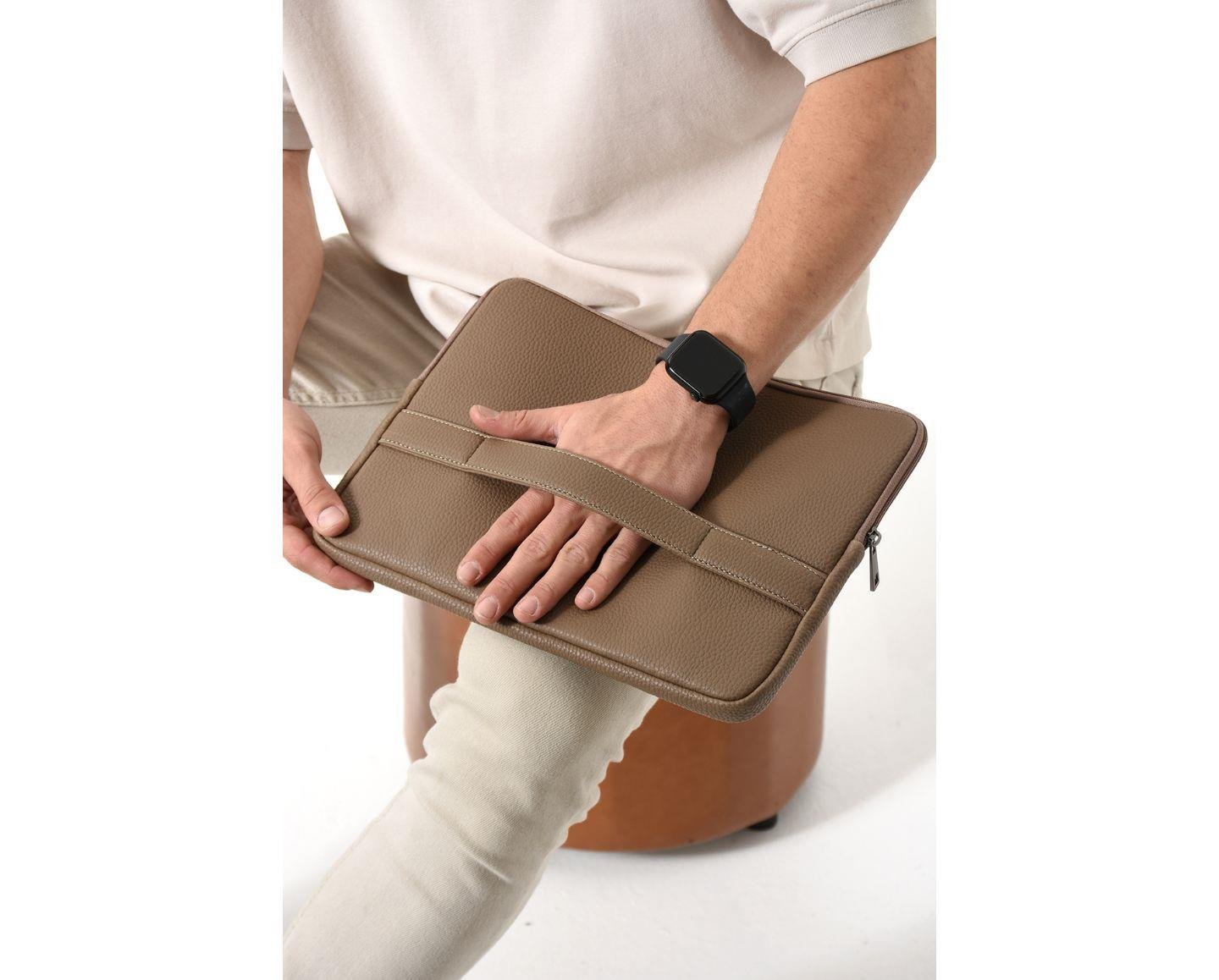 NL6077-VİZONWestpolo Vegan Deri Unisex Macbook Çantası - Vizon