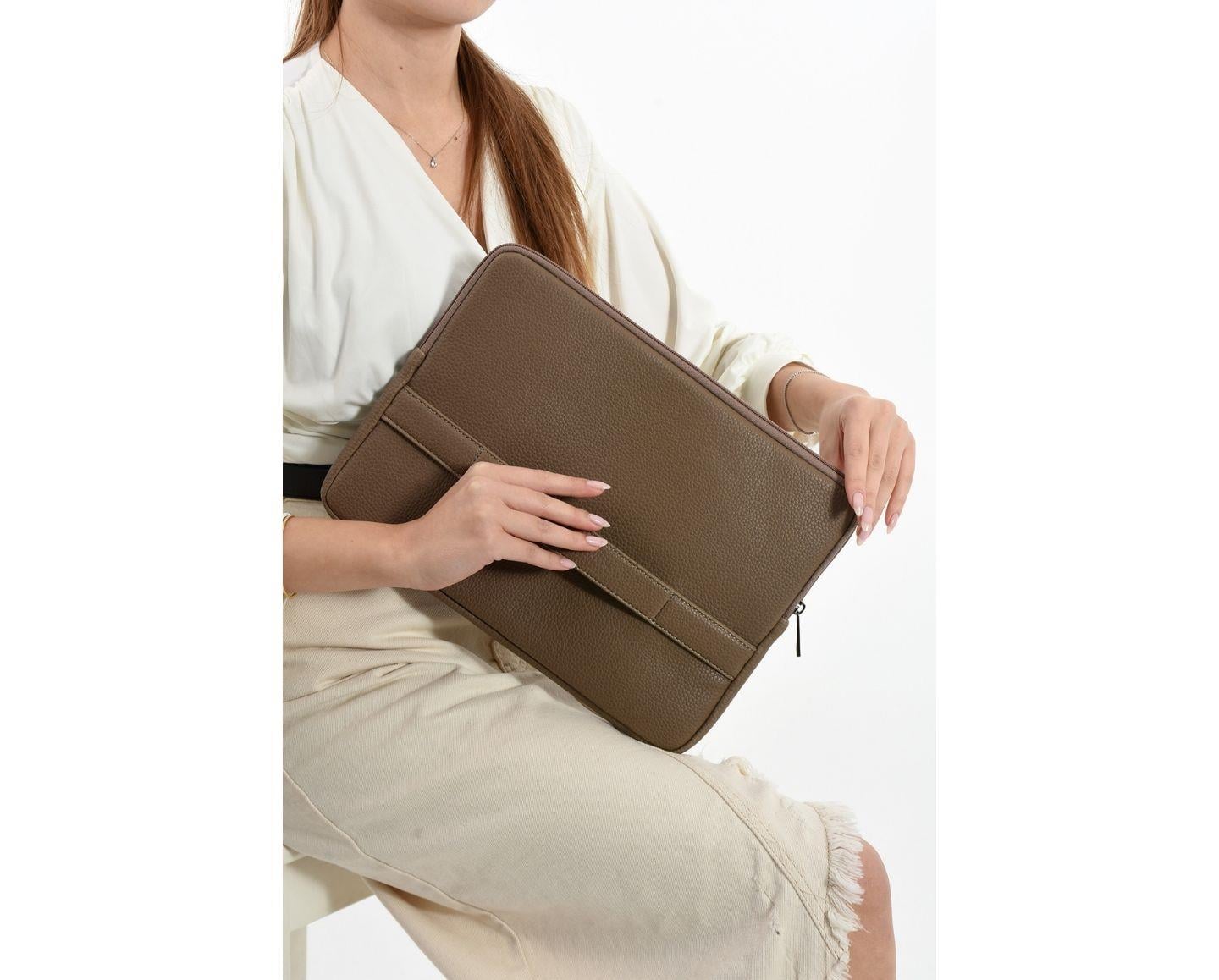 NL6077-VİZONWestpolo Vegan Deri Unisex Macbook Çantası - Vizon