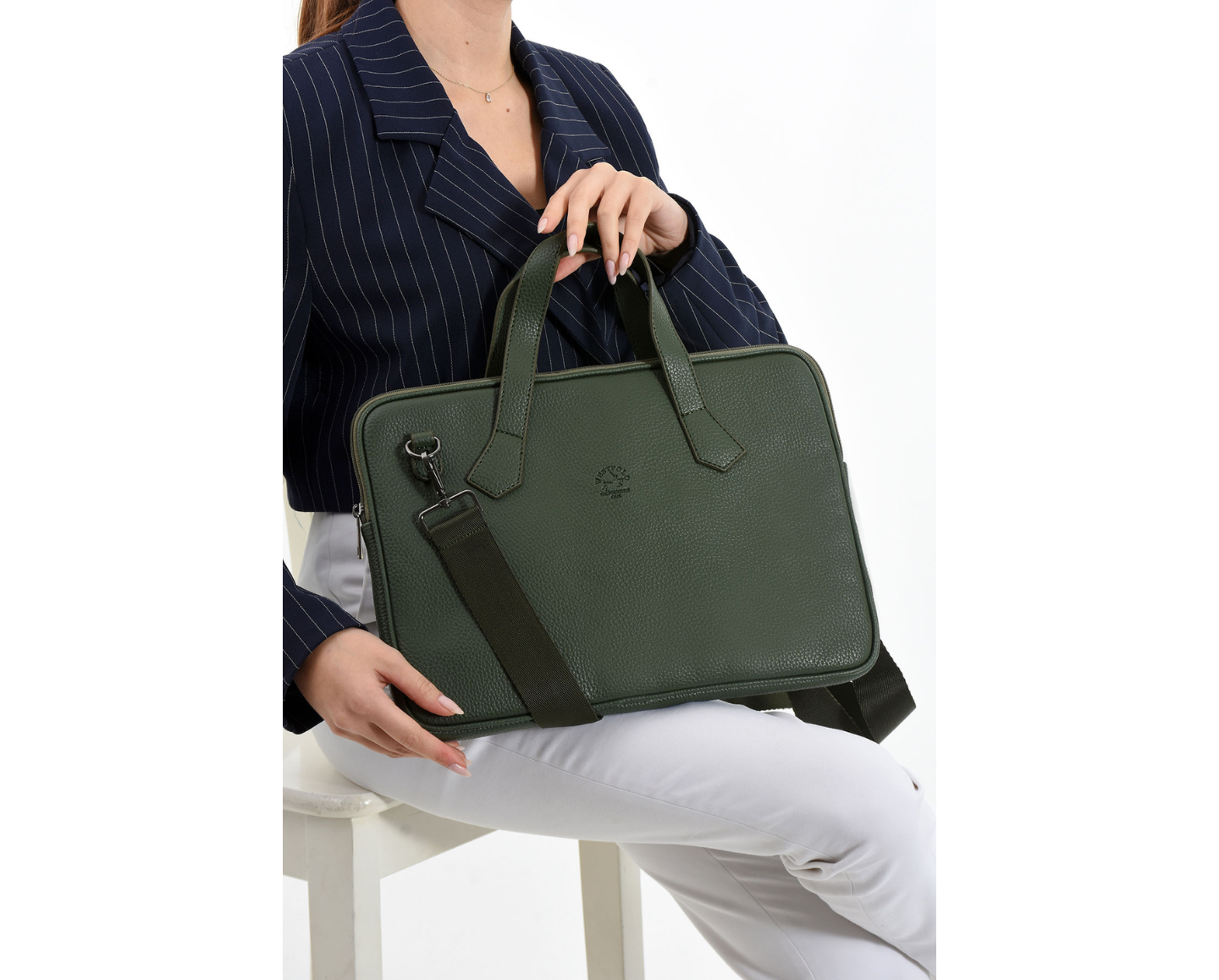 NL6078-HAKİWestpolo Vegan Deri Slim Model El ve Omuz Askılı Laptop Çantası - Haki
