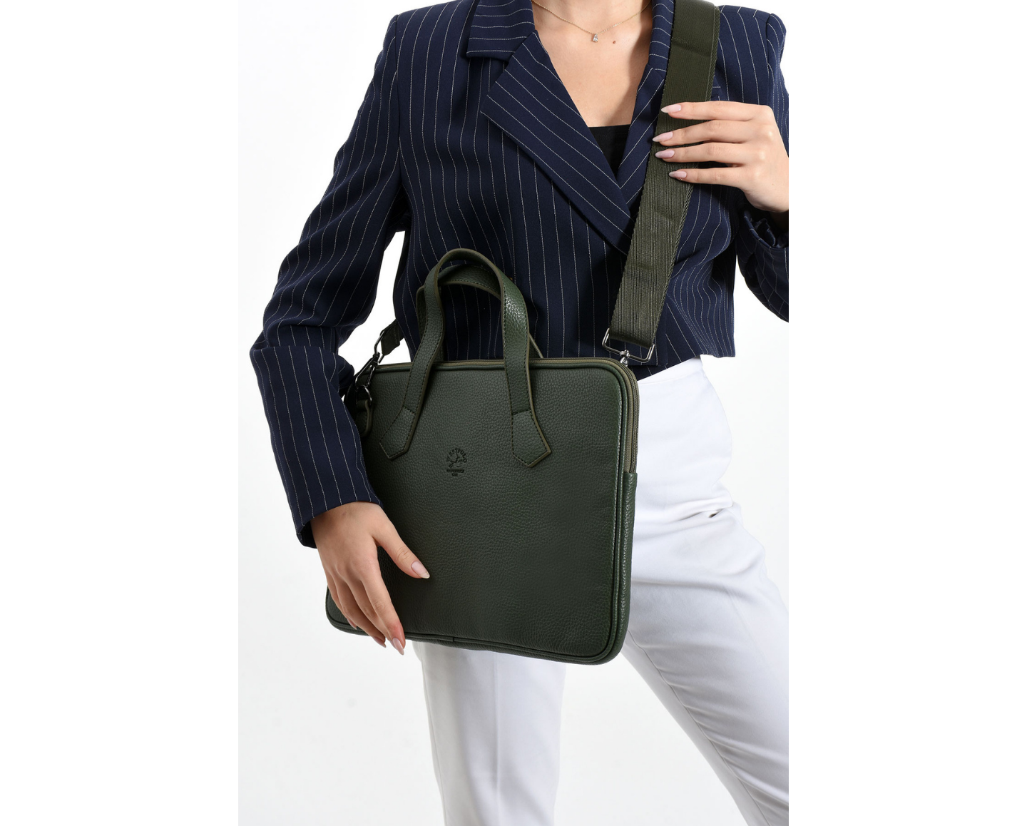 NL6078-HAKİWestpolo Vegan Deri Slim Model El ve Omuz Askılı Laptop Çantası - Haki