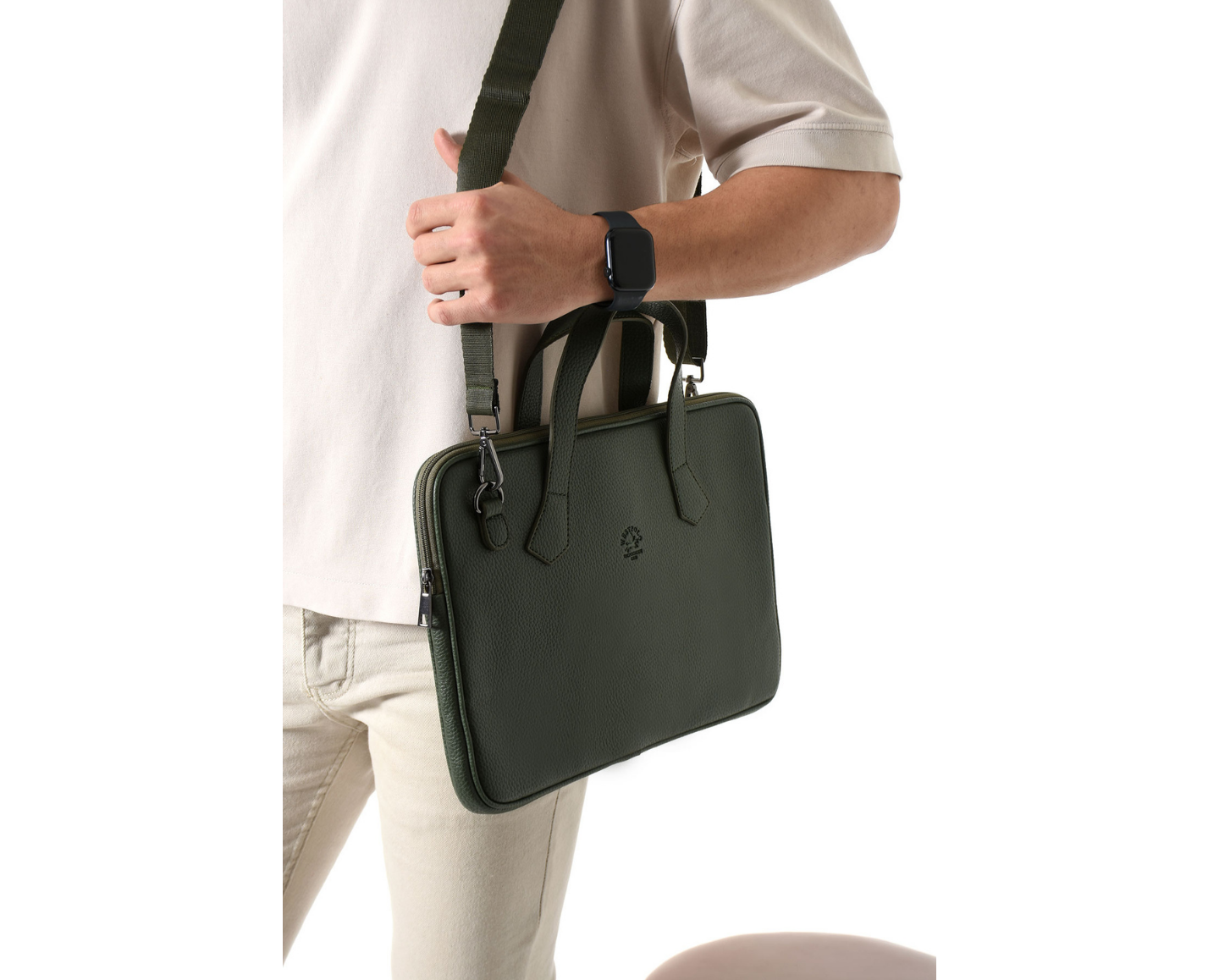 NL6078-HAKİWestpolo Vegan Deri Slim Model El ve Omuz Askılı Laptop Çantası - Haki