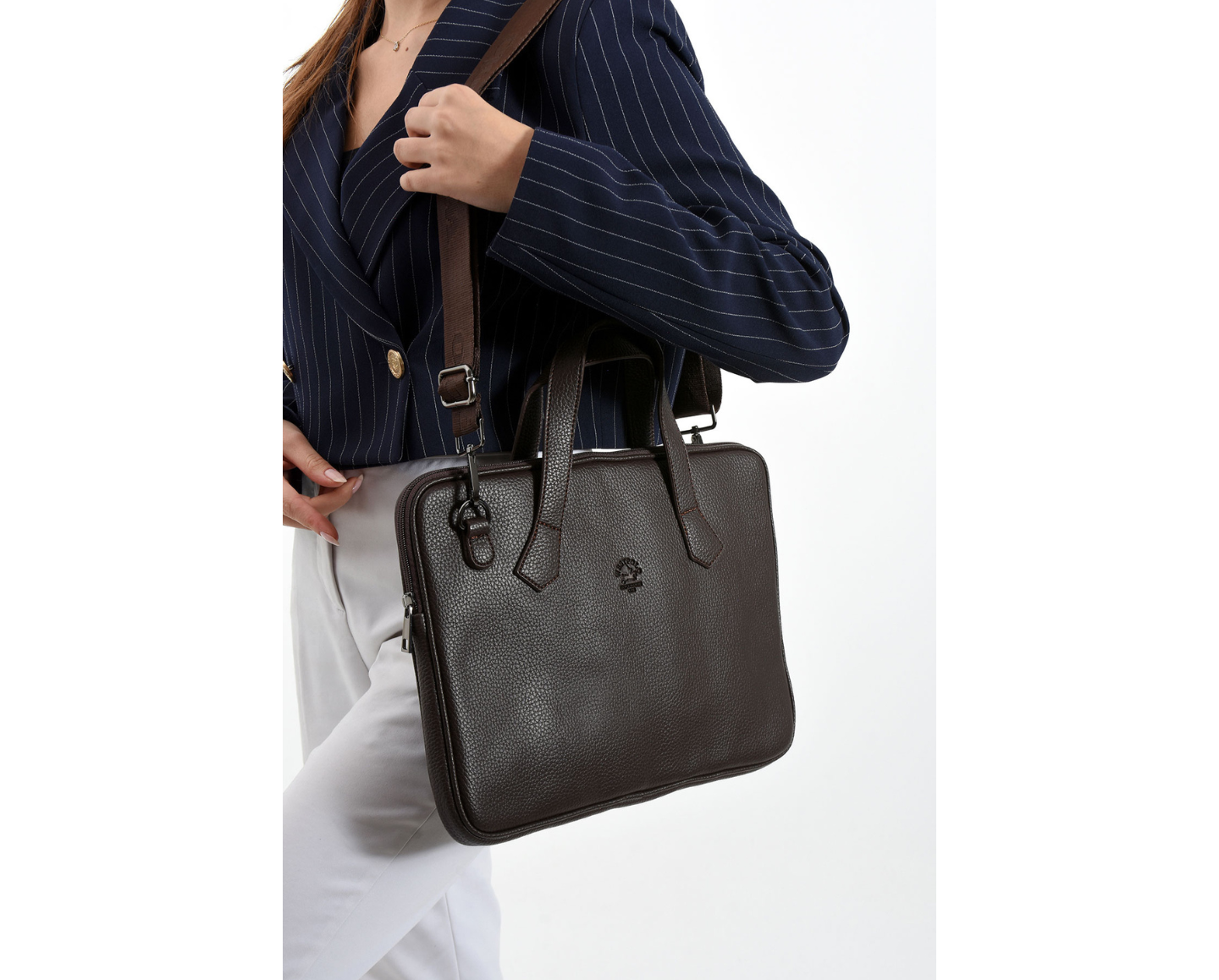 NL6078-KAHVERENGİWestpolo Vegan Deri Slim Model El ve Omuz Askılı Laptop Çantası - Kahverengi