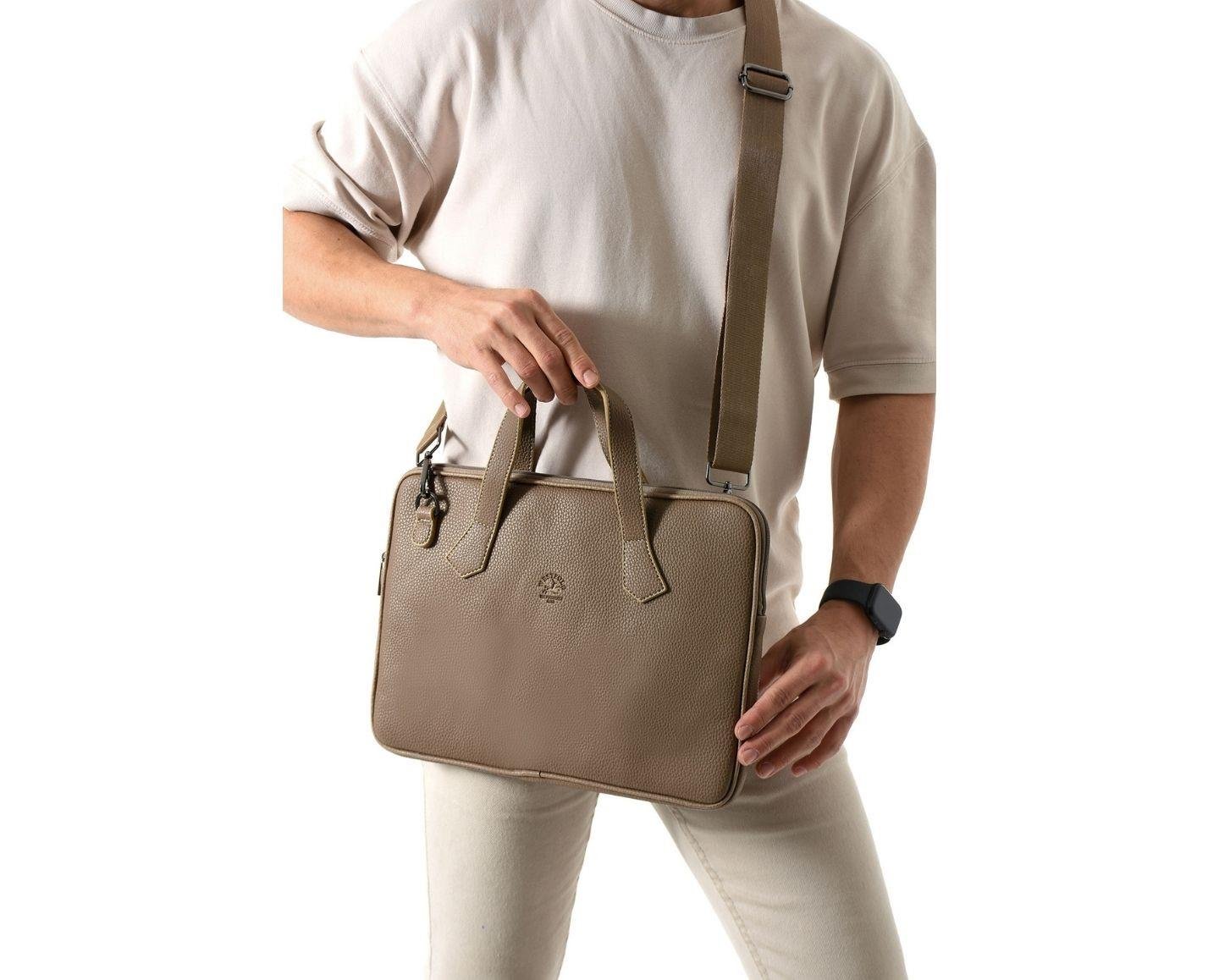 NL6078-VİZONWestpolo Vegan Deri Slim Model El ve Omuz Askılı Laptop Çantası - Vizon