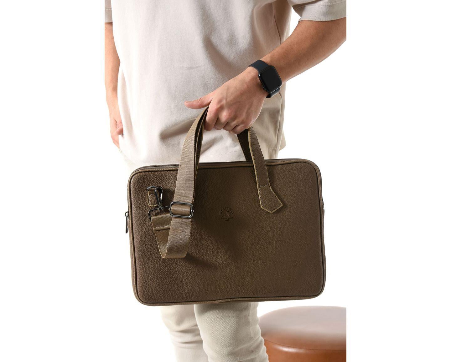 NL6078-VİZONWestpolo Vegan Deri Slim Model El ve Omuz Askılı Laptop Çantası - Vizon