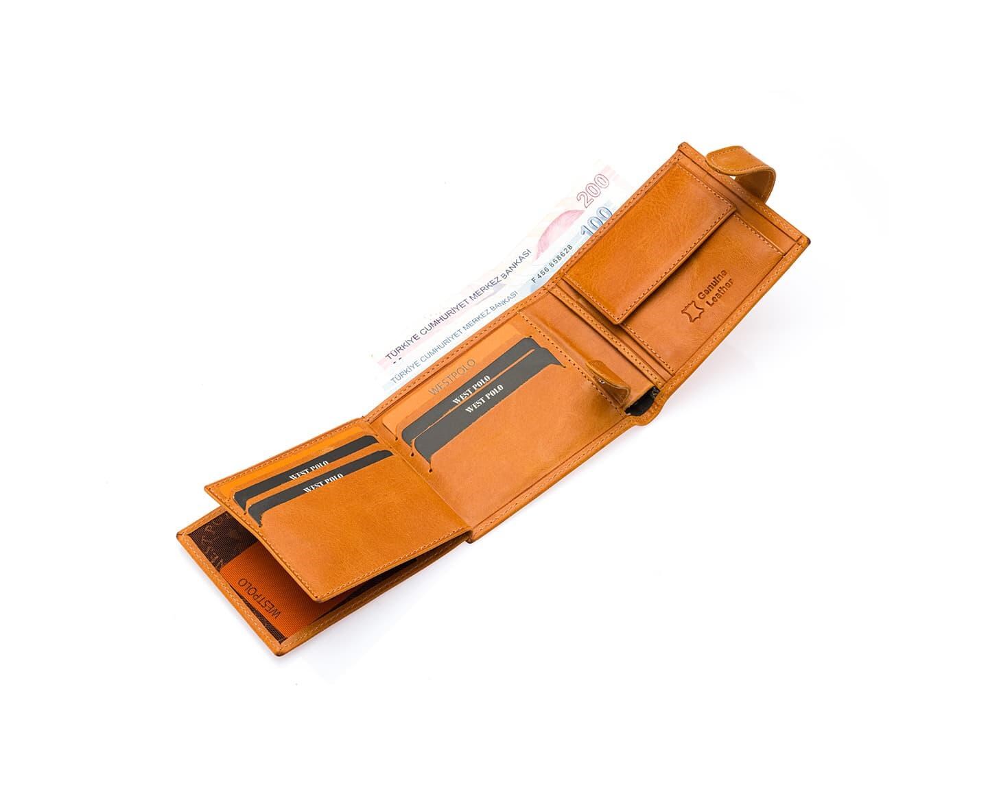 NL61PC-CAMELWestpolo Hakiki Eskitme Deri Bozuk Para Bölmeli Erkek Cüzdan - Taba