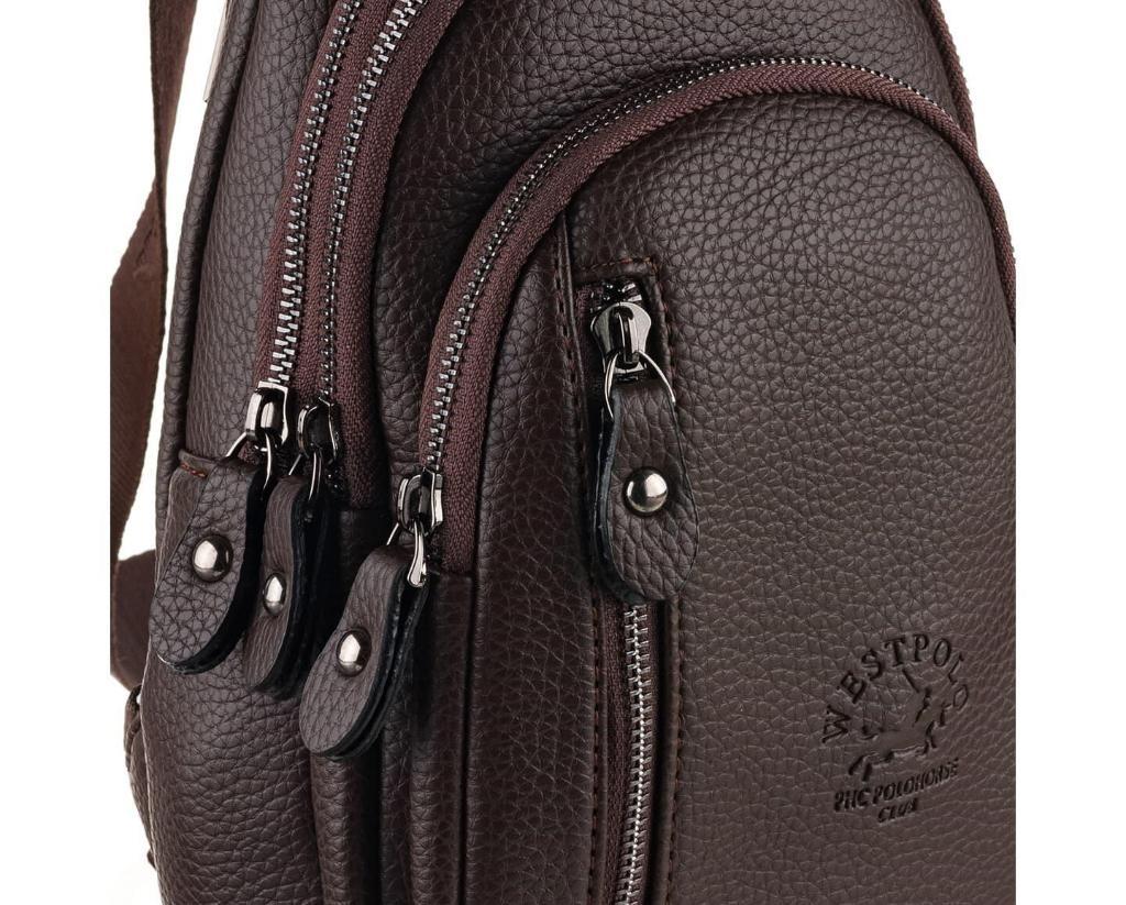 NL7014-KAHVERENGİWestpolo Tek Omuz Askılı, Fermuarlı Çok Bölmeli Erkek Sırt ve Göğüs Çantası Body Bag - Kahverengi