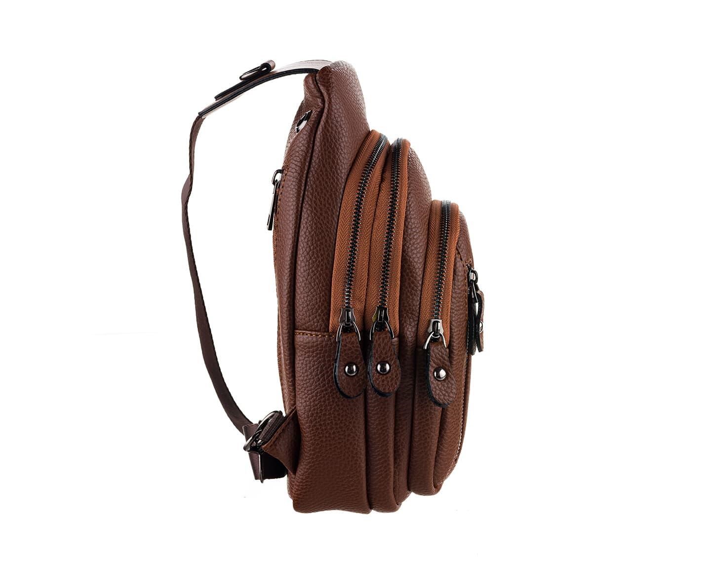 NL7014-TABAWestpolo Tek Omuz Askılı, Fermuarlı Çok Bölmeli Erkek Sırt ve Göğüs Çantası Body Bag - Taba