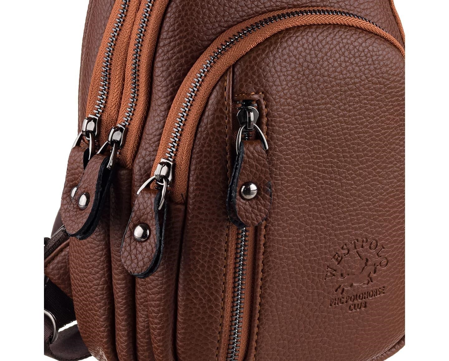 NL7014-TABAWestpolo Tek Omuz Askılı, Fermuarlı Çok Bölmeli Erkek Sırt ve Göğüs Çantası Body Bag - Taba