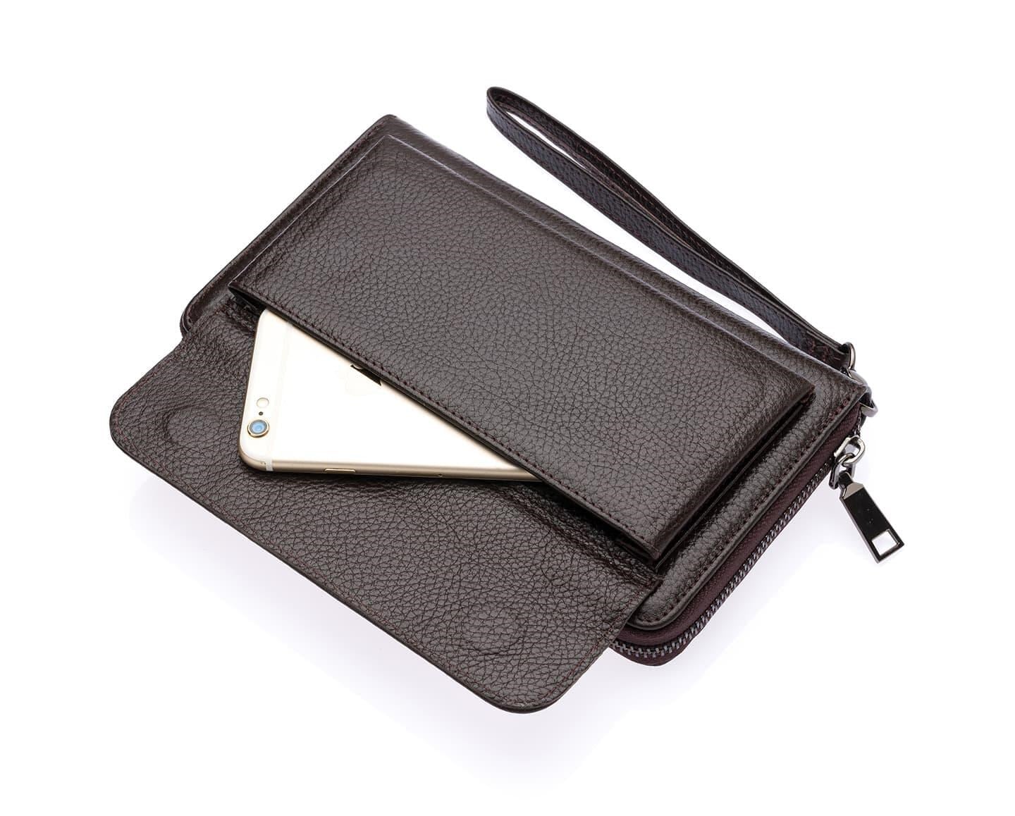 NL7080-KAHVERENGİWestpolo Daisy Unisex Hakiki Deri Telefon Bölmeli Uzun Cüzdan, El Portföyü - Kahverengi