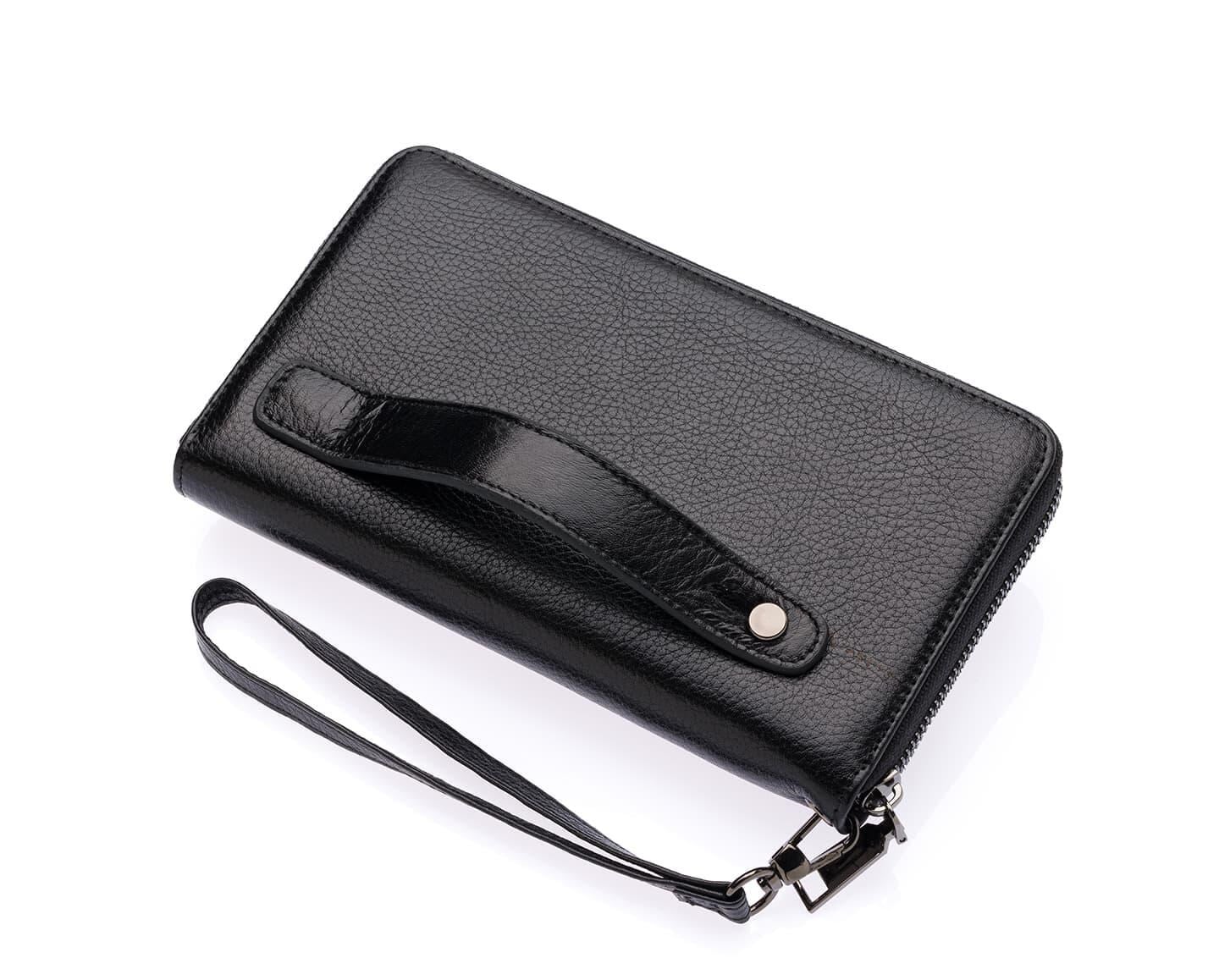 NL7080-SİYAHWestpolo Daisy Unisex Hakiki Deri Telefon Bölmeli Uzun Cüzdan, El Portföyü - Siyah
