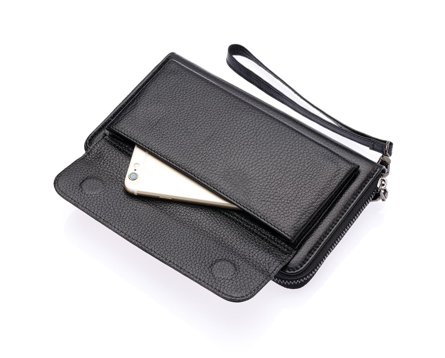 NL7080-SİYAHWestpolo Daisy Unisex Hakiki Deri Telefon Bölmeli Uzun Cüzdan, El Portföyü - Siyah