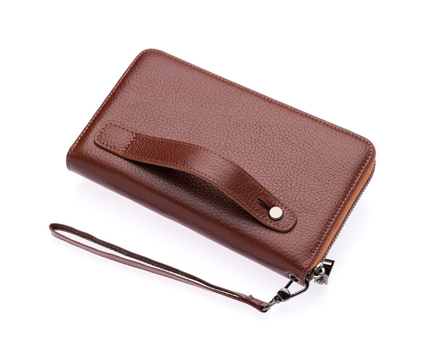 NL7080-TABAWestpolo Daisy Unisex Hakiki Deri Telefon Bölmeli Uzun Cüzdan, El Portföyü - Taba
