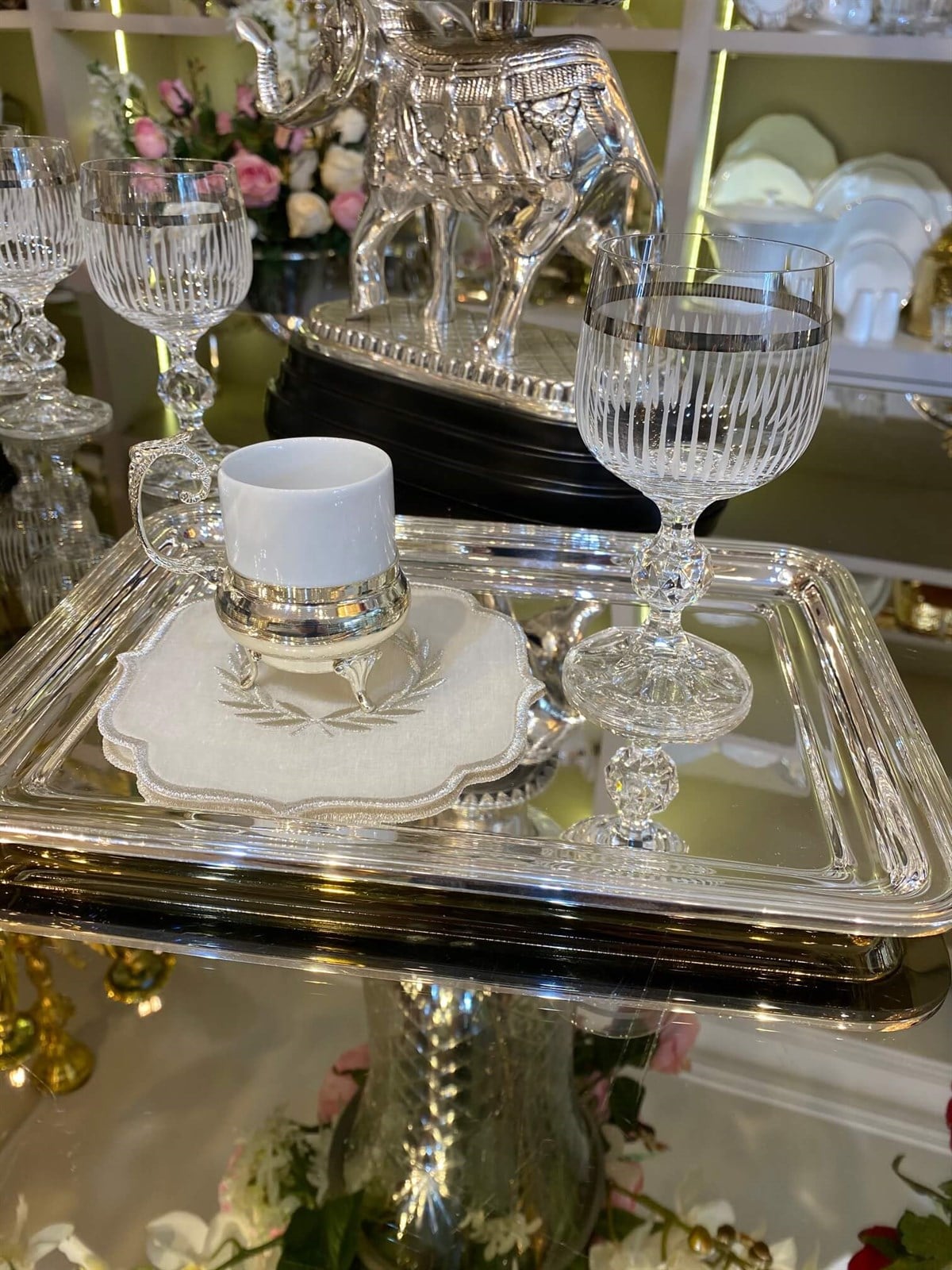 Altılı Kenarı Yaldızlı Bronz Kesme Kahve Yanı Bardak