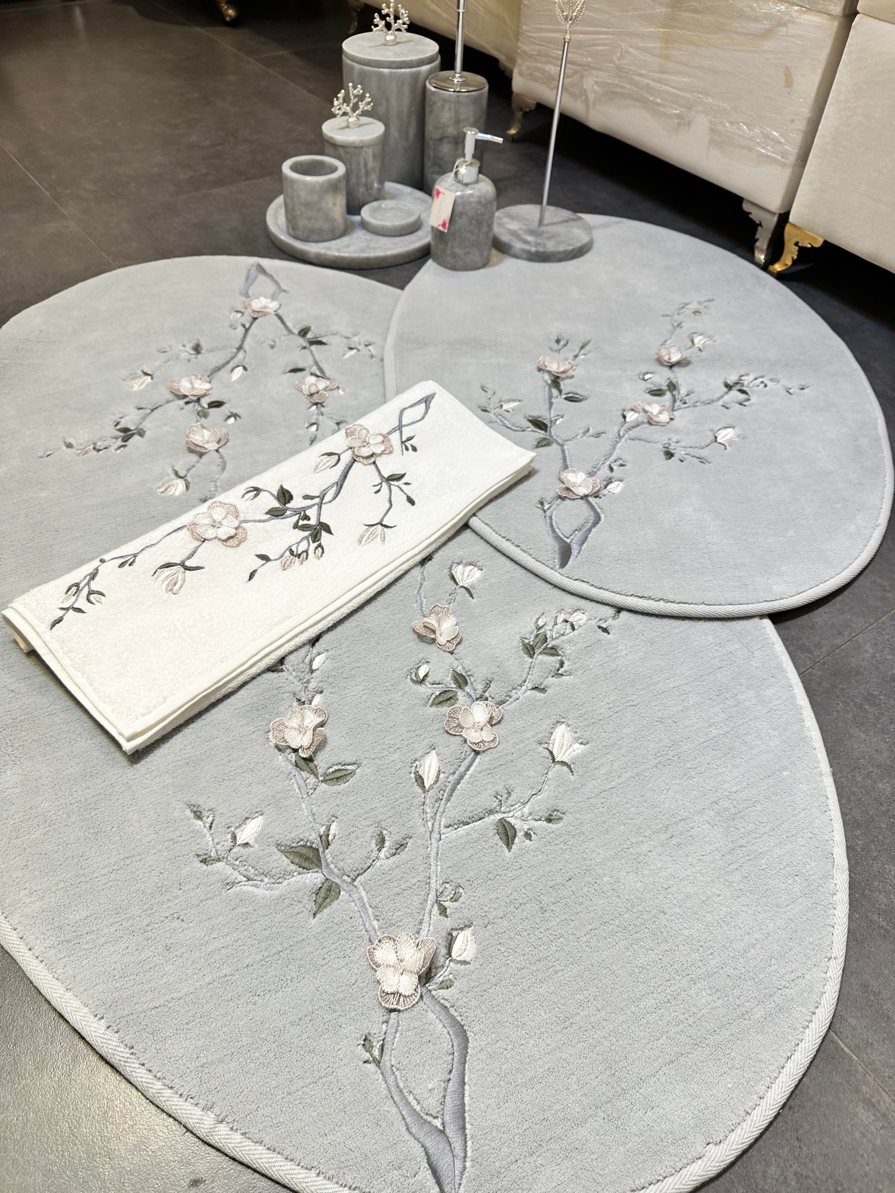 Gri Oval Bahar Dalı Model Paspas Seti