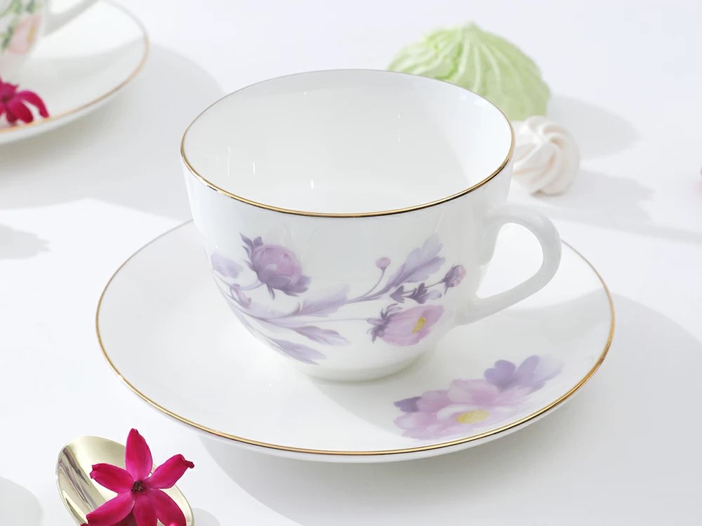 IMPERIAL ÇAY FİNCANI VE FİNCAN TABAĞI. SPRİNG-2. NARİN ŞAKAYIK (MOR) KEMİK/ 250 ML