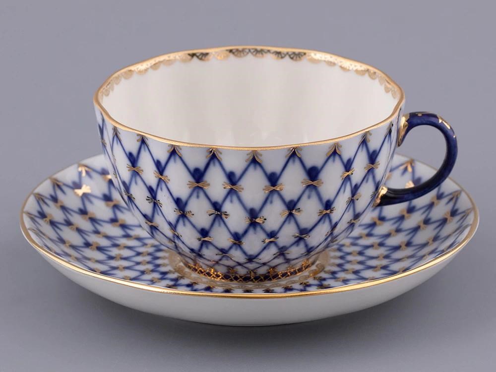 IMPERIAL ÇAY FİNCANI VE TABAĞI LALE KOBALT AĞ