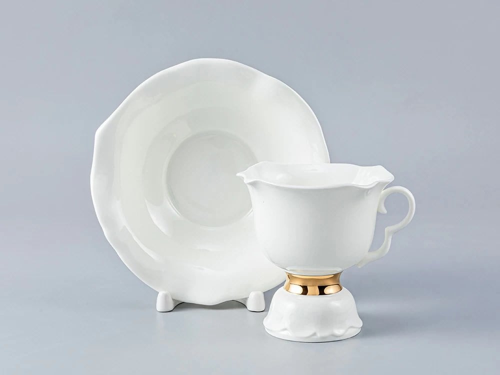 IMPERIAL TABAKLI ÇAY FİNCANI BEYAZ ÇİÇEK ALTIN ŞERİT