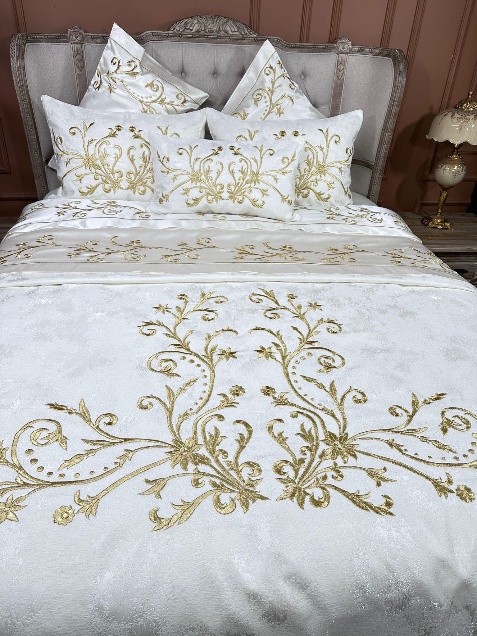 Krem Gergef Kadife Pike Nevresim Takımı