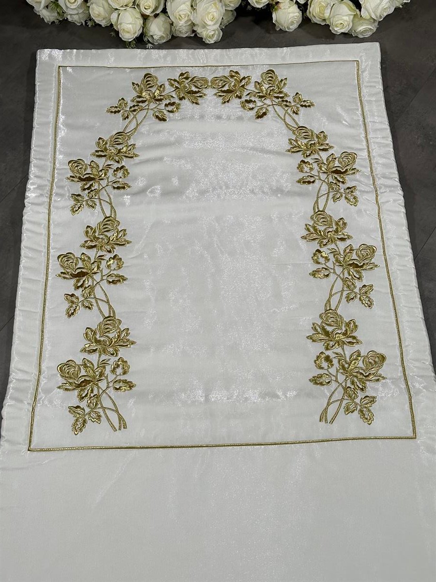 Krem Gold Goncagül Nakış Çeyizlik Tek Seccade