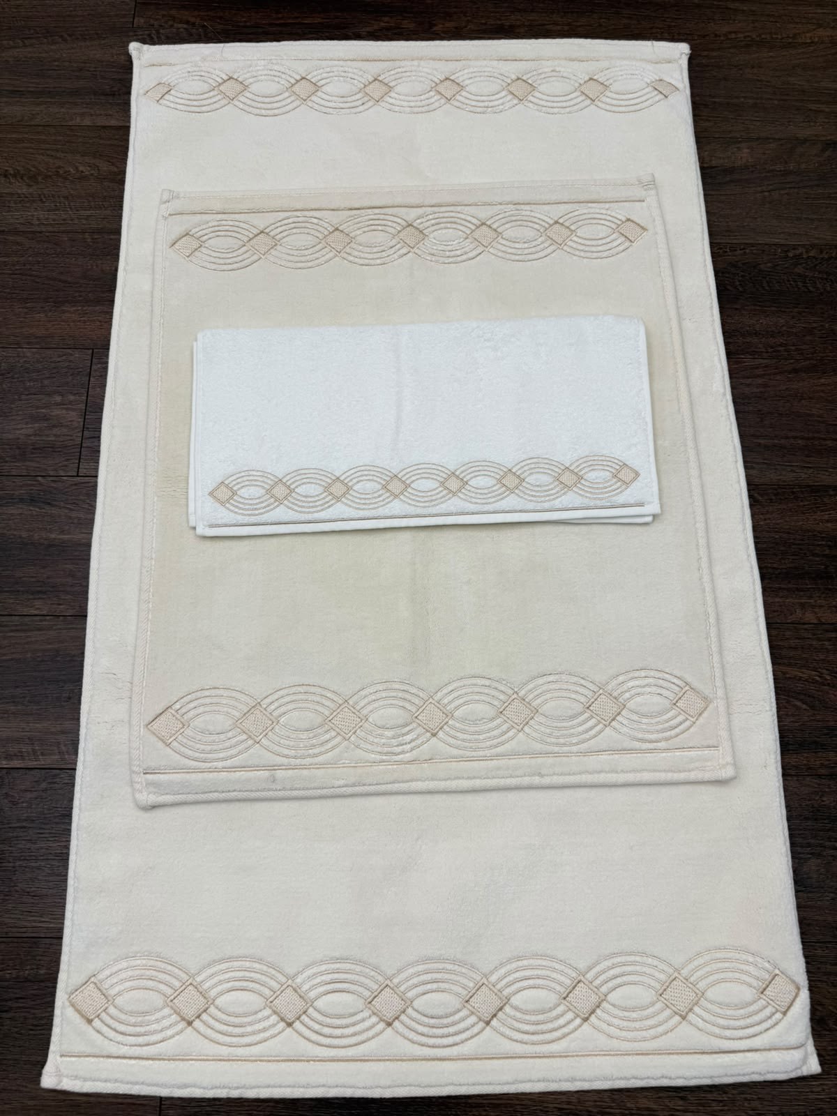 Krem Karamel Circle Nakışlı 70x120 cm Paspas Takımı