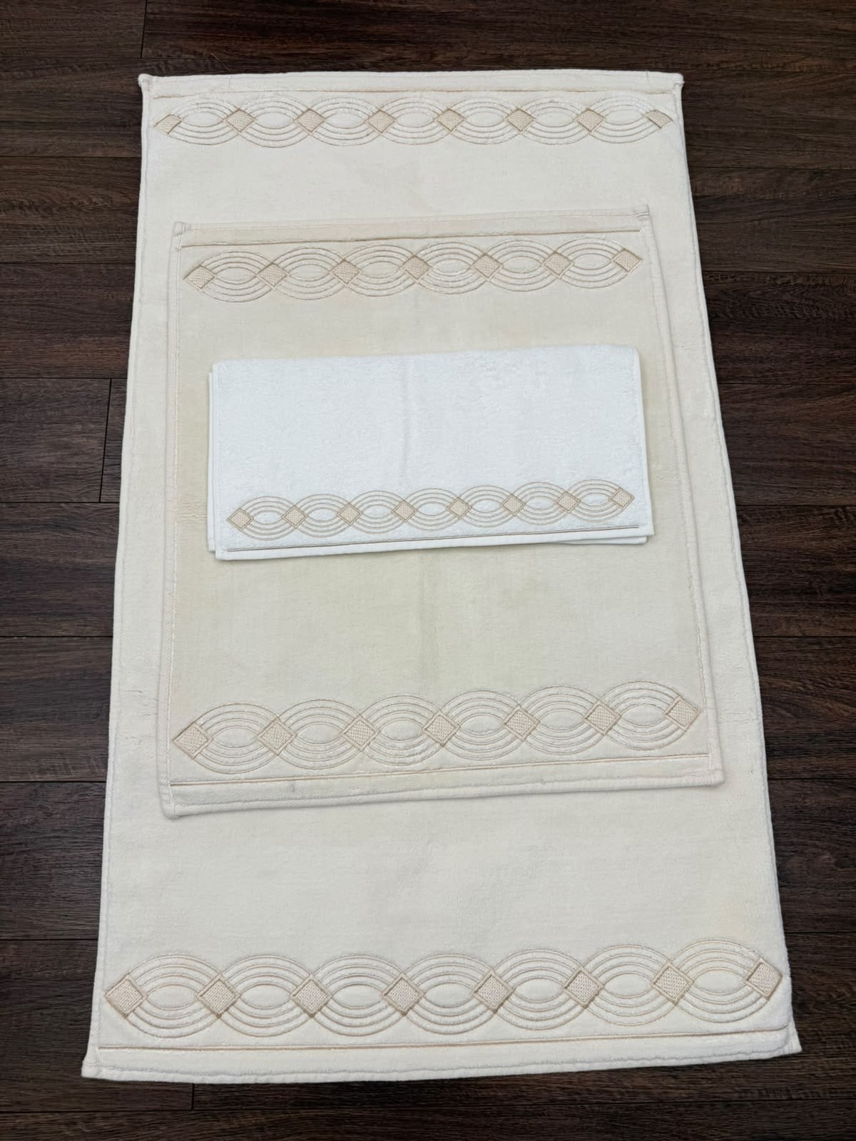 Krem Karamel Circle Nakışlı 70x120 cm Paspas Takımı