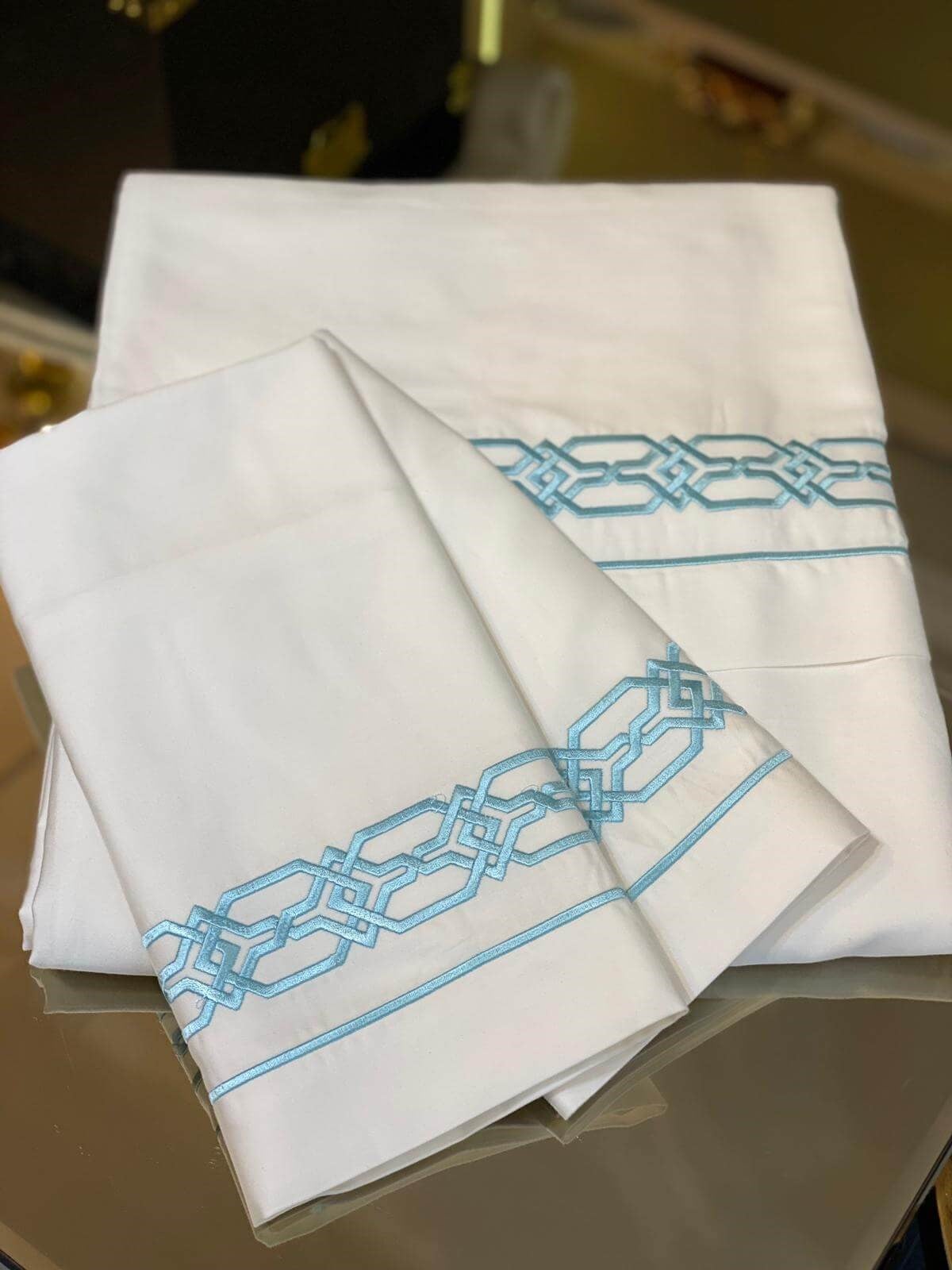 Mavi Geometri Desenli Çift Kişilik Nevresim Takımı