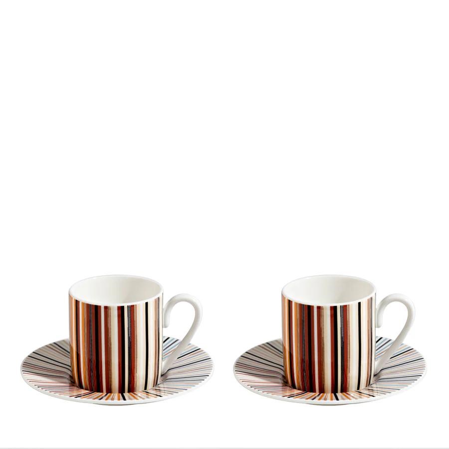 MISSONI STRIPES JENKINS 148 - KAHVE-BEJ, 2 KISILIK TURK KAHVESI FINCAN VE TABAGI SETI, 0,10 L, 4 PAR
