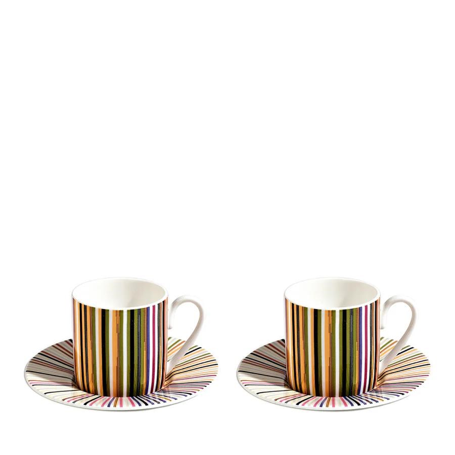 MISSONI STRIPES JENKINS 156 - TURUNCU-BORDO, 2 KISILIK TURK KAHVESI FINCAN VE TABAGI SETI, 0,10 L, 4