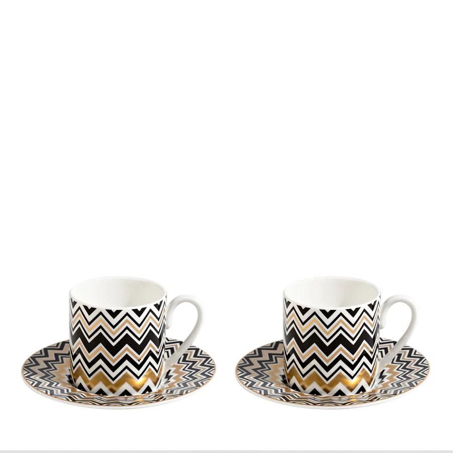 MISSONI ZIG ZAG GOLD - SIYAH-GOLD, 2 KISILIK TURK KAHVESI FINCAN VE TABAGI SETI, 0,10 L, 4 PARCA