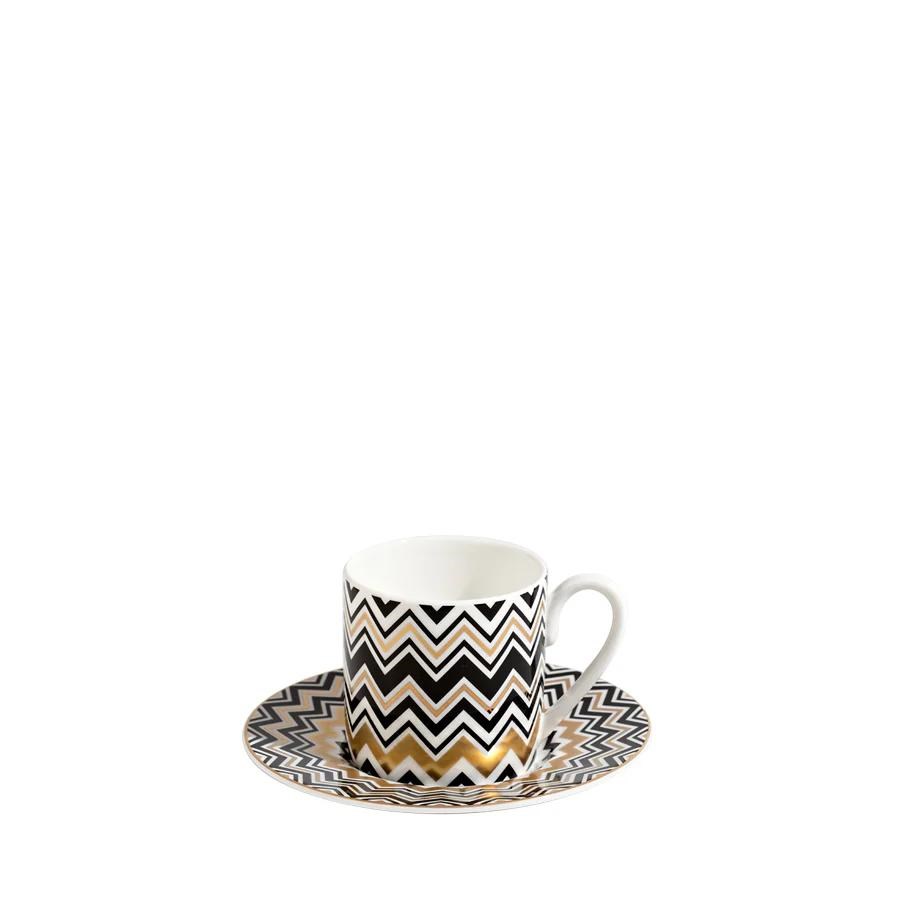 MISSONI ZIG ZAG GOLD - SIYAH-GOLD, 2 KISILIK TURK KAHVESI FINCAN VE TABAGI SETI, 0,10 L, 4 PARCA