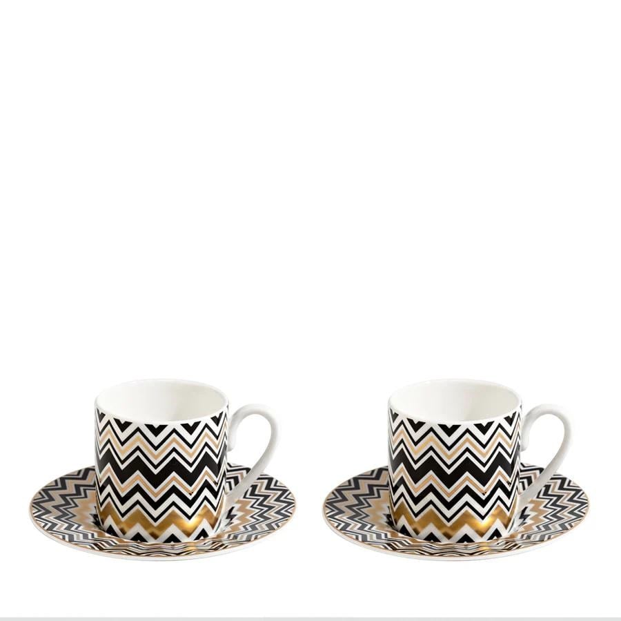 MISSONI ZIG ZAG GOLD - SIYAH-GOLD, 2 KISILIK TURK KAHVESI FINCAN VE TABAGI SETI, 0,10 L, 4 PARCA