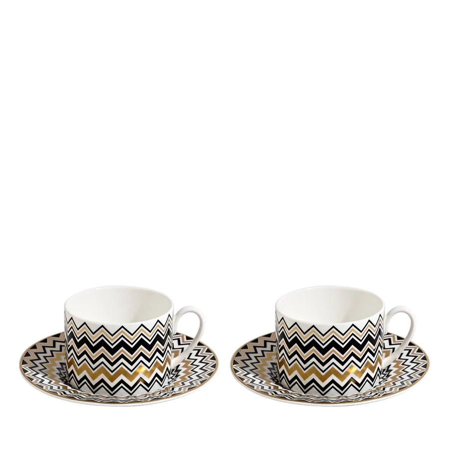 MISSONI ZIG ZAG GOLD - SIYAH-GOLD, 2 KISILIK KAHVE/CAY FINCAN VE TABAGI SETI, 0,20 L, 4 PARCA