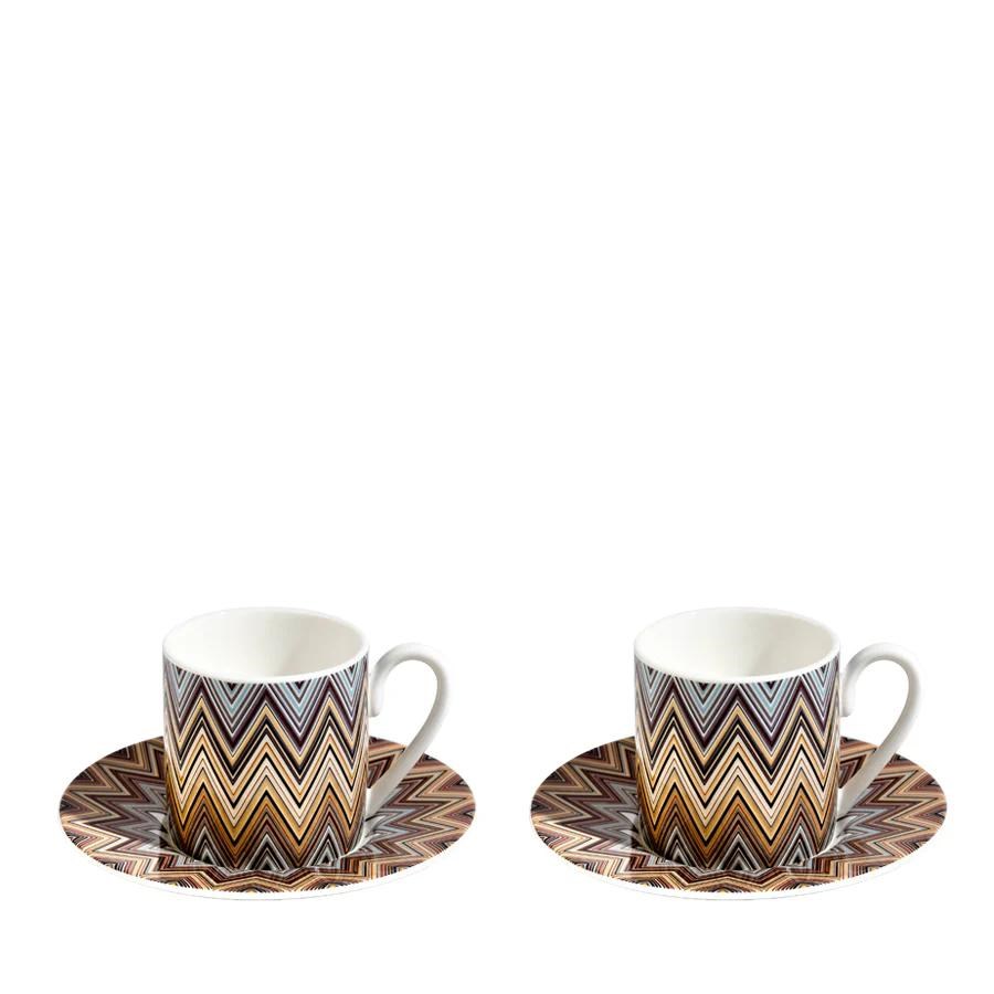 MISSONI ZIG ZAG JARRIS 148 - KAHVE-BEJ, 2 KISILIK TURK KAHVESI FINCAN VE TABAGI SETI, 0,10 L, 4 PARC