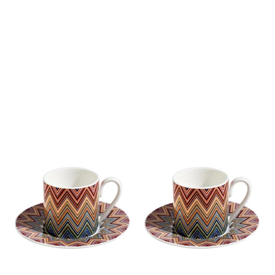 MISSONI ZIG ZAG JARRIS 156 - TURUNCU-BORDO, 2 KISILIK TURK KAHVESI FINCAN VE TABAGI SETI, 0,10 L, 4
