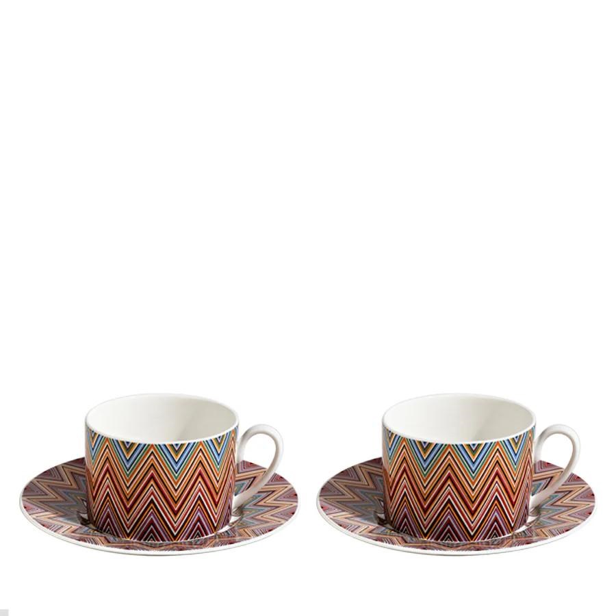 MISSONI ZIG ZAG JARRIS 156 - TURUNCU-BORDO, 2 KISILIK KAHVE/CAY FINCAN VE TABAGI SETI, 0,20 L, 4 PAR