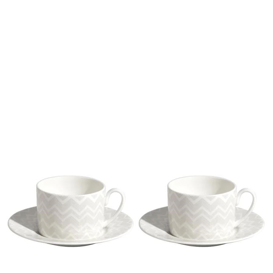 MISSONI ZIG ZAG WHITE - BEYAZ-GRI, 2 KISILIK KAHVE/CAY FINCAN VE TABAGI SETI, 0,20 L, 4 PARCA