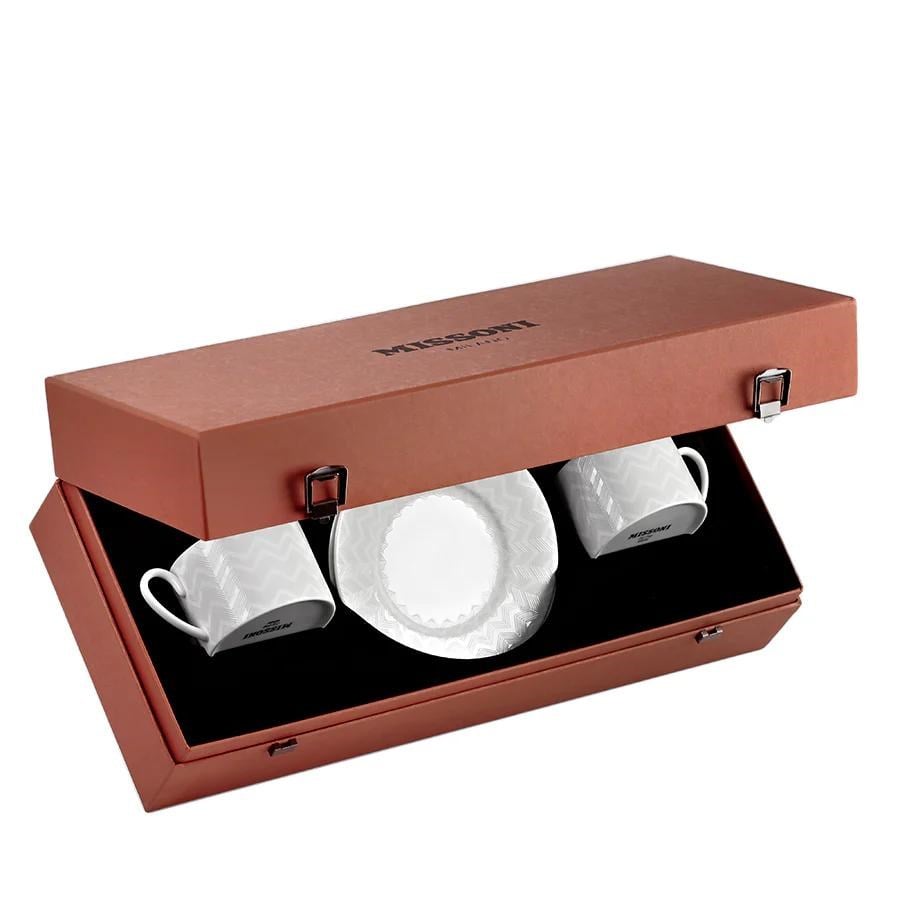 MISSONI ZIG ZAG WHITE - BEYAZ-GRI, 2 KISILIK KAHVE/CAY FINCAN VE TABAGI SETI, 0,20 L, 4 PARCA