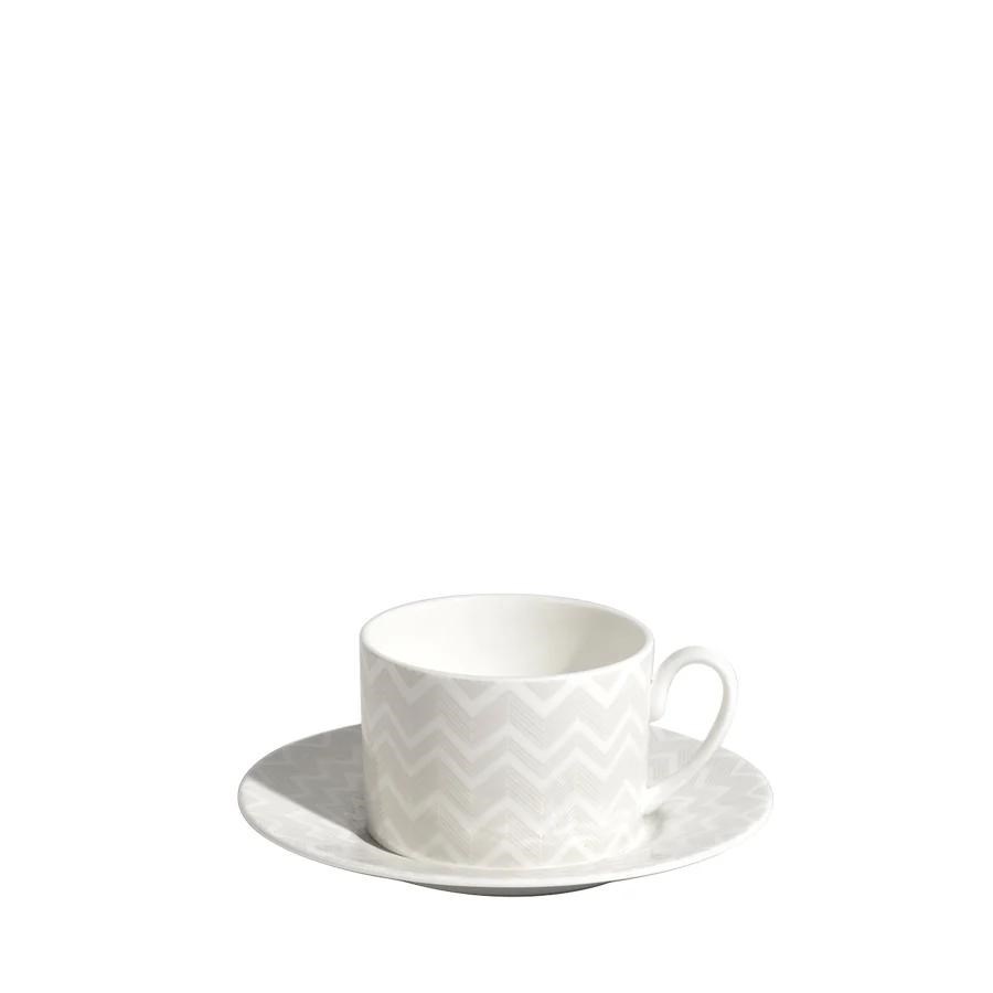 MISSONI ZIG ZAG WHITE - BEYAZ-GRI, 2 KISILIK KAHVE/CAY FINCAN VE TABAGI SETI, 0,20 L, 4 PARCA